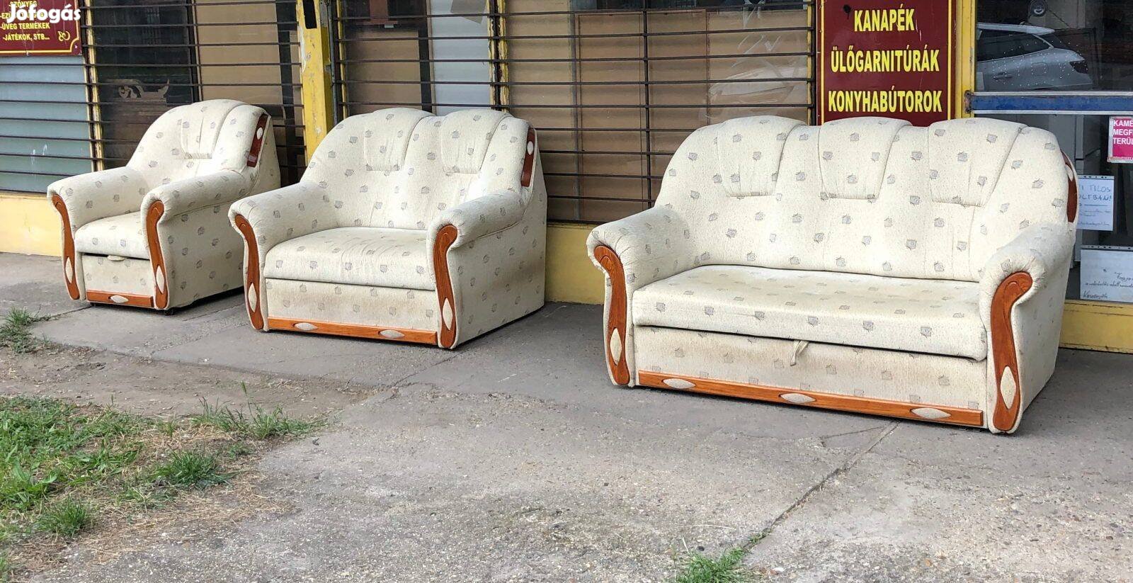 Beige 3+2+1 fabetétes garnitúra