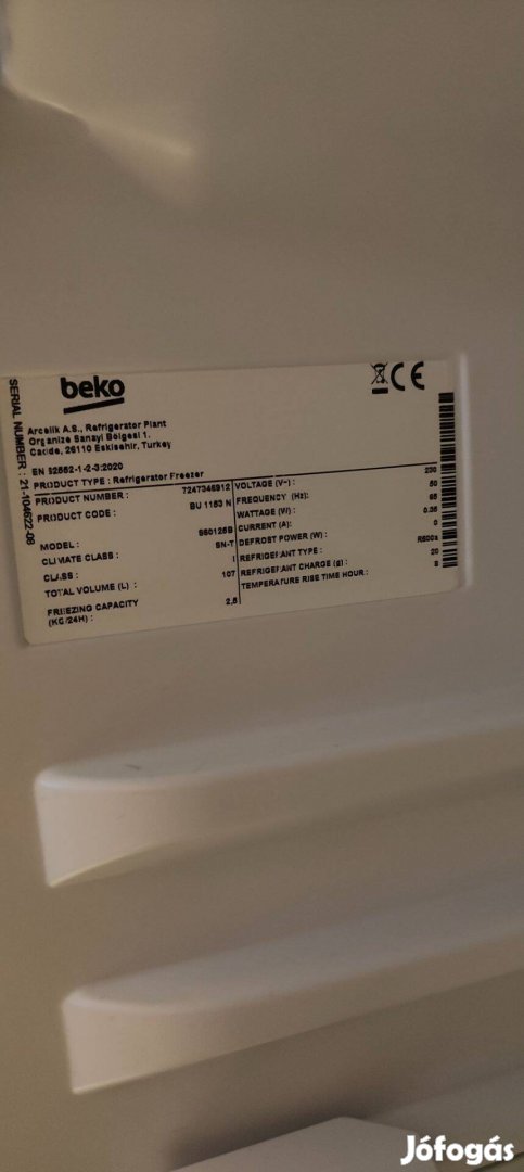 Beko beépíthető fagyasztós hűtőszekrény beépített