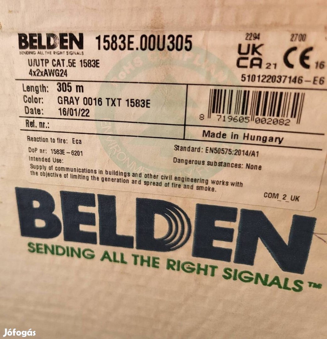 Belden Cat5e UTP fali kábel, 100MHz, PVC, réz, 305m-es