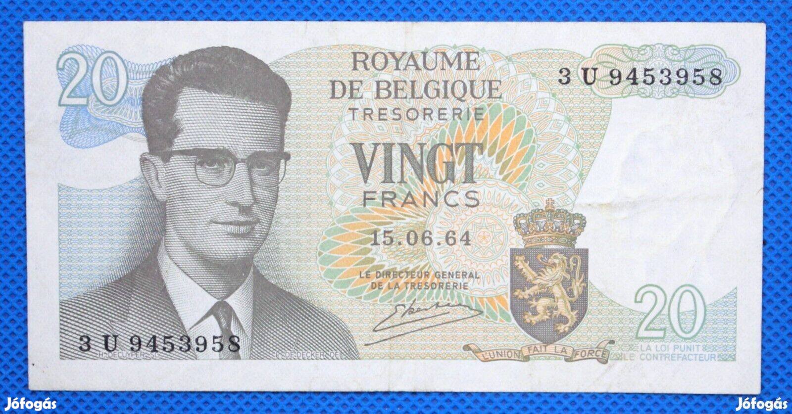 Belgium 20 frank, 1964 VF Bankjegy Eladó!