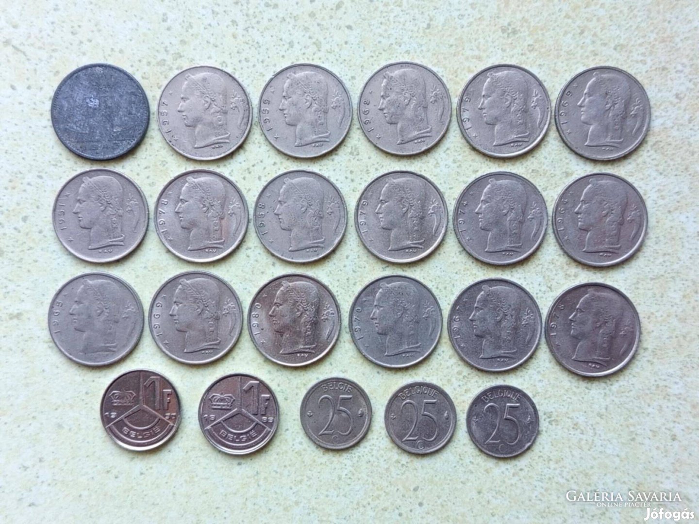 Belgium 23 db Különböző érme 25 Centimes 1 Francs Frank