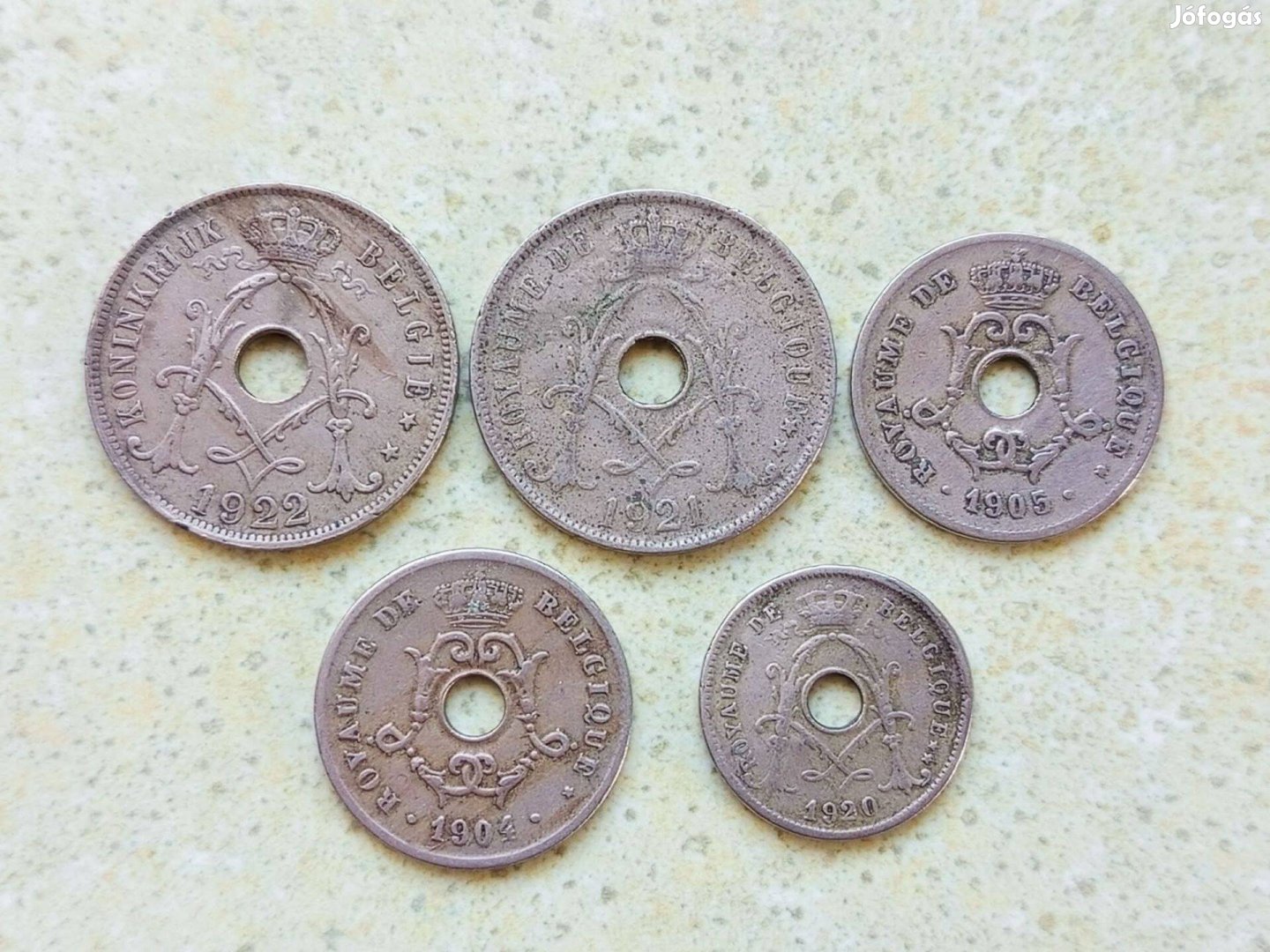 Belgium 5 db Különböző Érme 5 10 25 Centimes 1904-1922