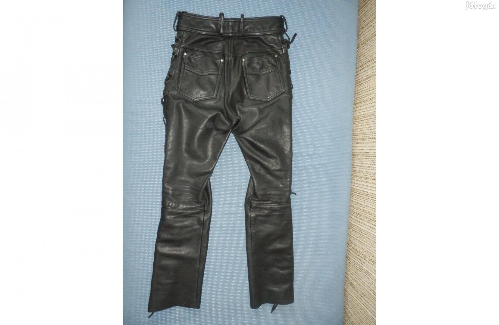 Belo márkájú oldalfűzős fekete marhabőr motoros nadrág 50-es
