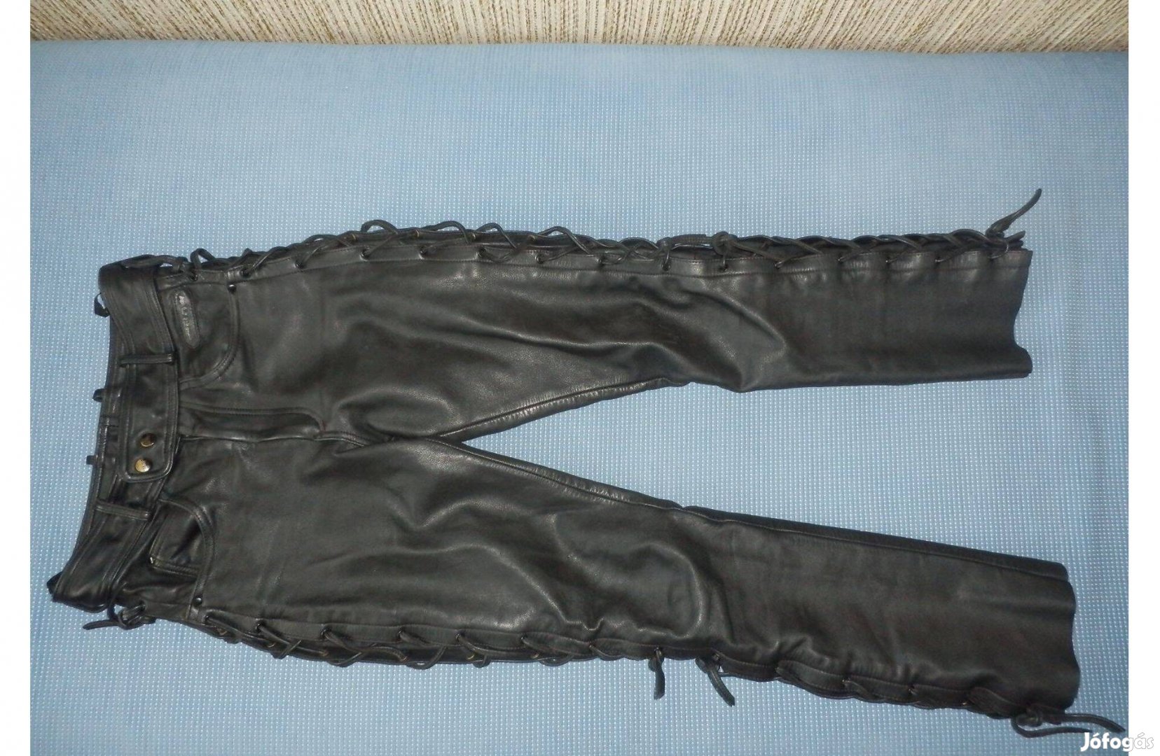 Belo oldalfűzős fekete marhabőr motoros nadrág 50-es méretű