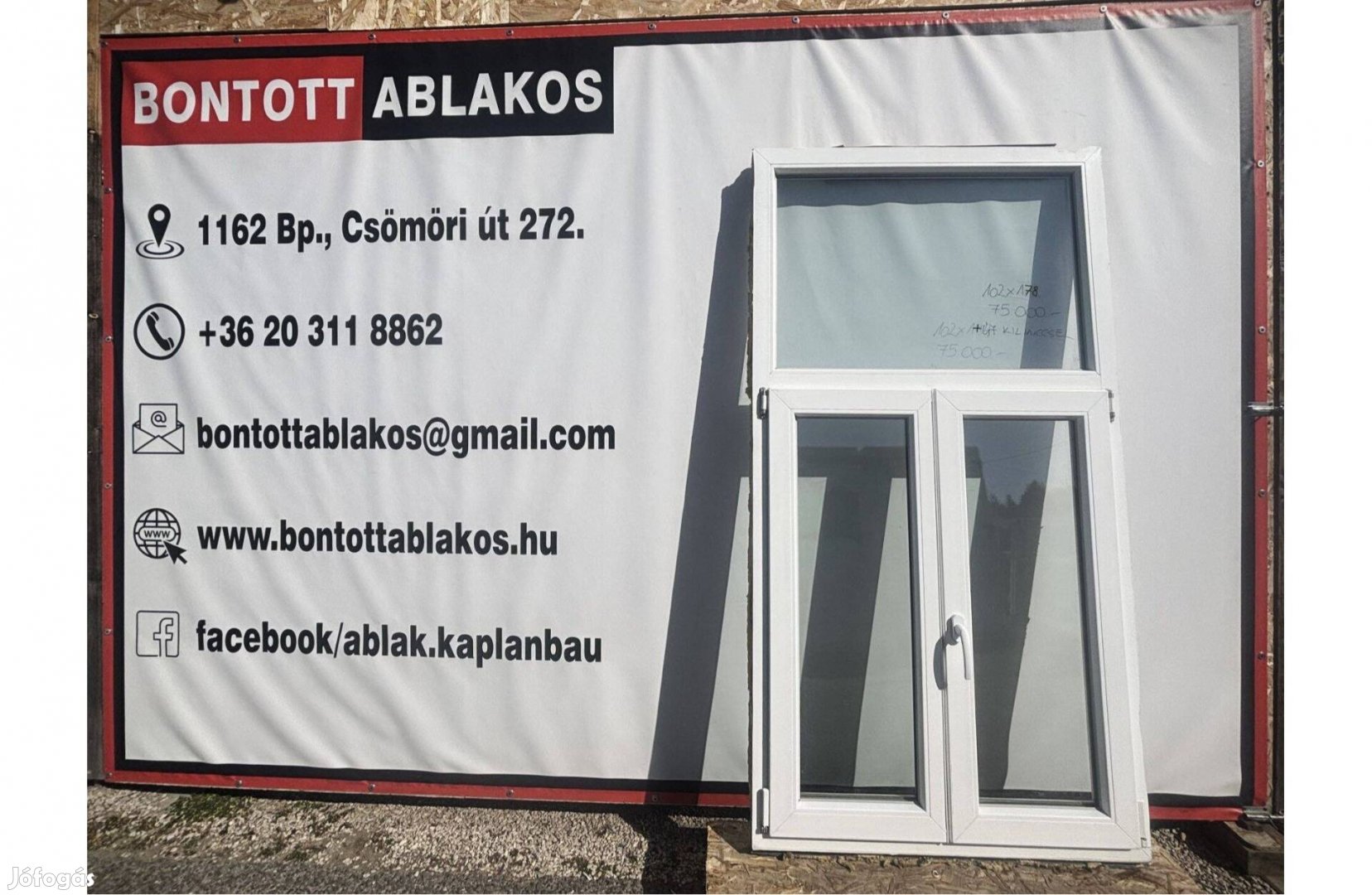 Belvárosi stílusú 100x180 cm közeli!! bontott műanyag kétszárnyú ablak