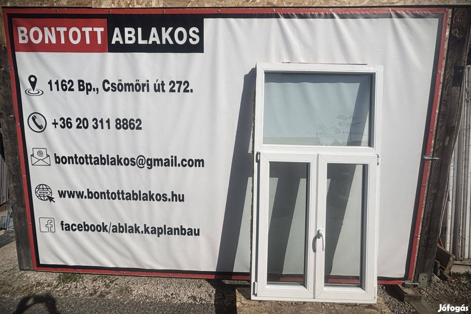 Belvárosi stílusú 120x200 cm közeli!! bontott műanyag kétszárnyú ablak