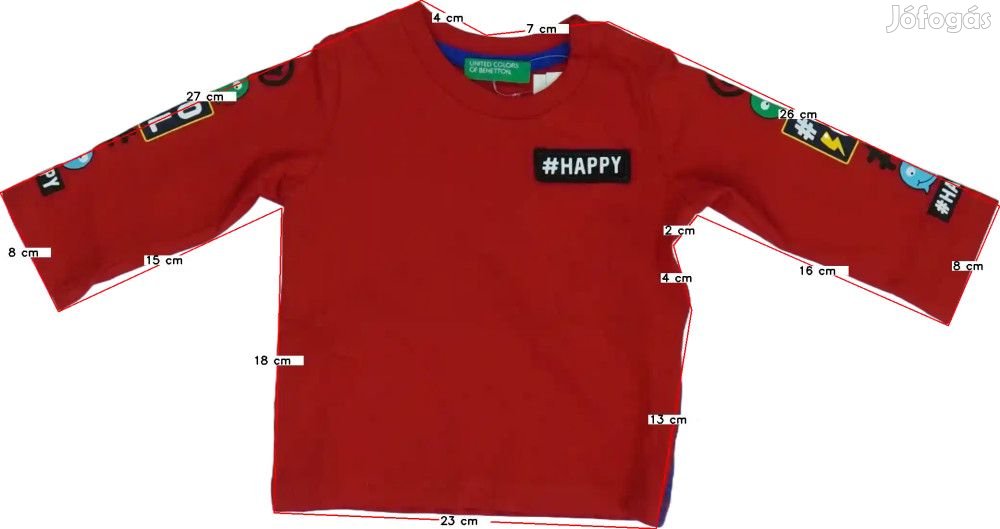 Benetton Új (címkés) Fiú Hosszú ujjú felső (Méret: 92)