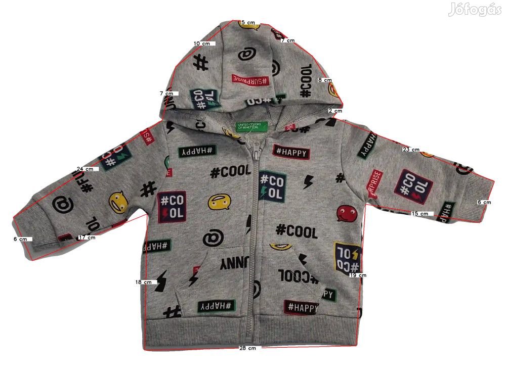Benetton Új (címkés) Fiú Kapucnis pulóver (Méret: 62)
