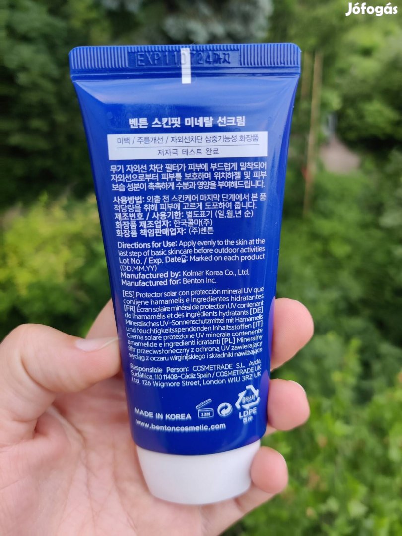 Benton Mineral Sun Cream SPF50+ koreai fényvédő 