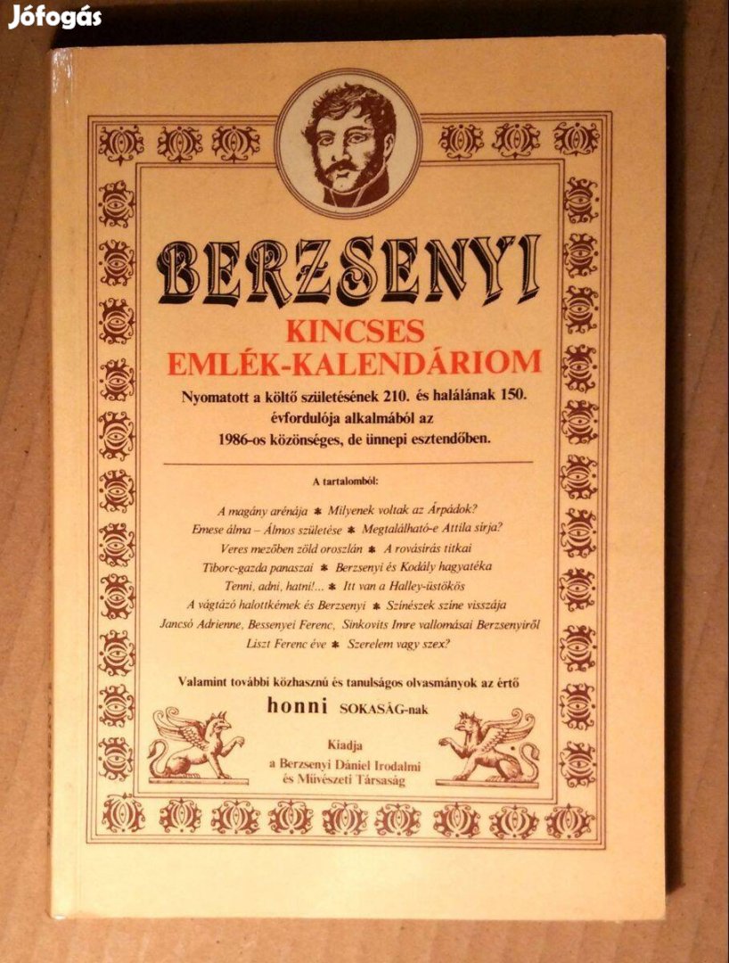 Berzsenyi Kincses Emlék-Kalendáriom (1986) 9kép+tartalom