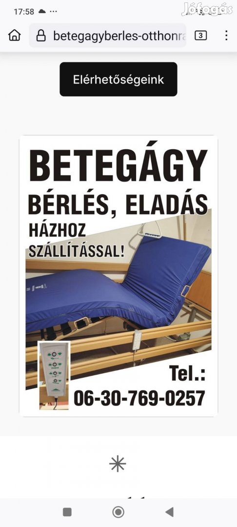 Betegágy Országos házhoz szállítással berelhető, eladó 