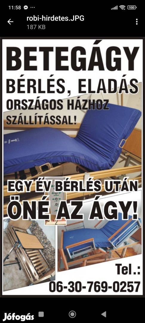 Betegágy, Országos házhoz szállítással is eladó.