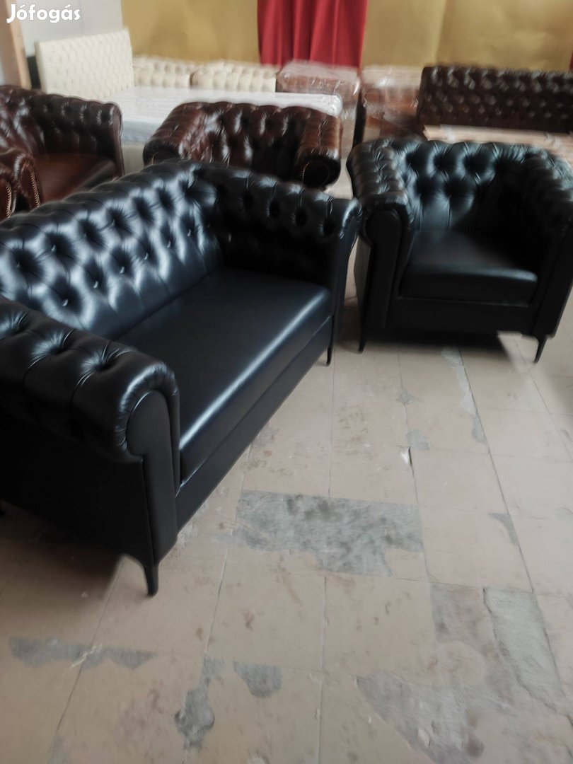 Bezárunk!Fél ÁR!Új valódi bőr Chesterfield fekete