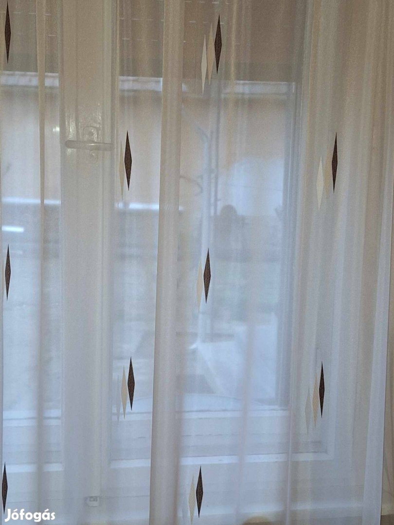Bézs -barna fehér nyírt mintás új voile függöny (2,3m x 3m) Akció
