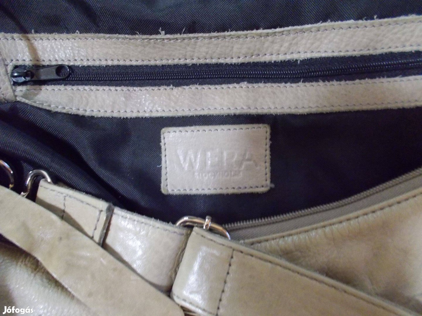 Bézs hobo, igazi bőr válltáska, extra nagy egyterű, nagy