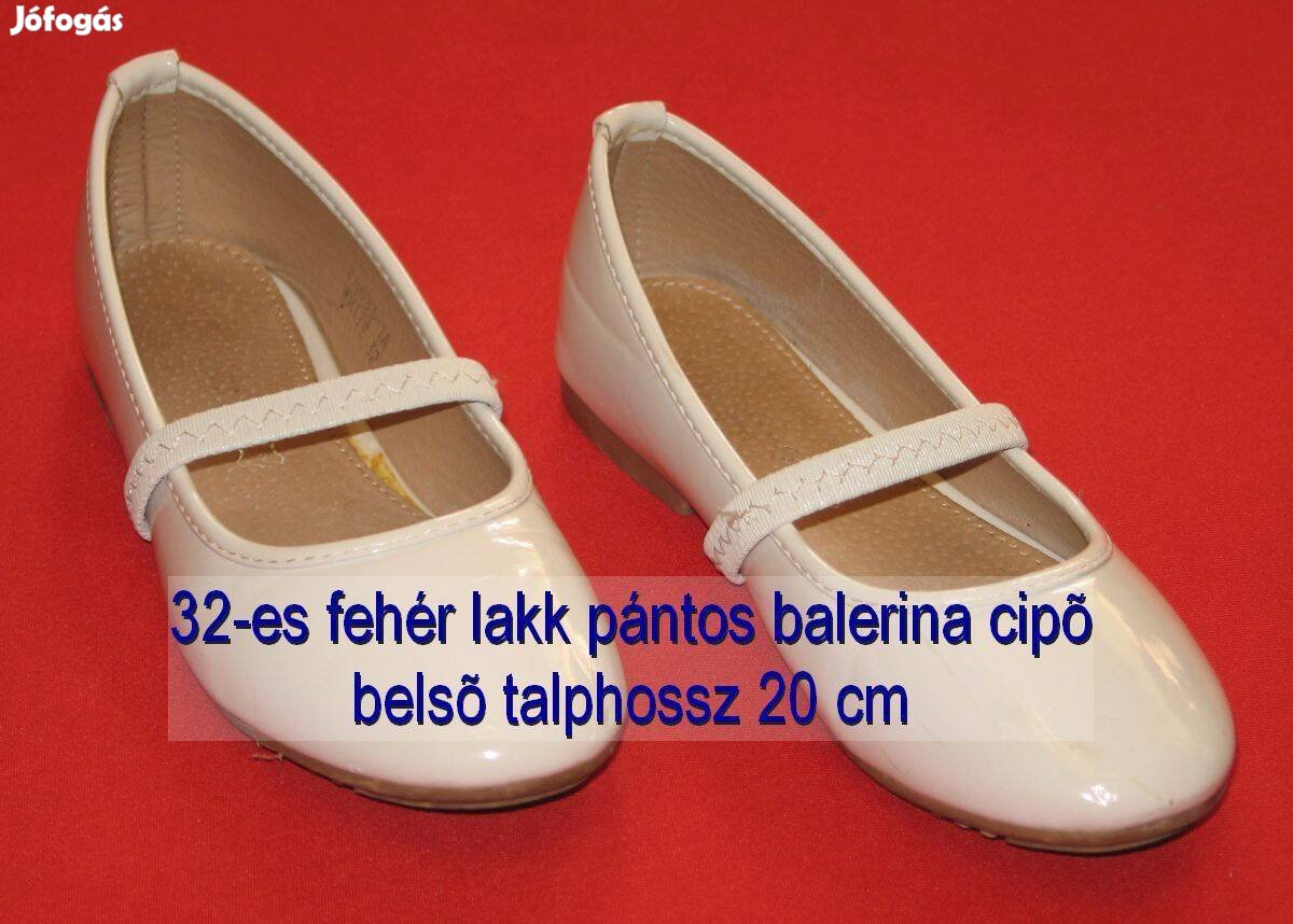 Bh 20 cm 32 -es fehér balerina alkalmi cipő lakk gumipánttal Bp12ker