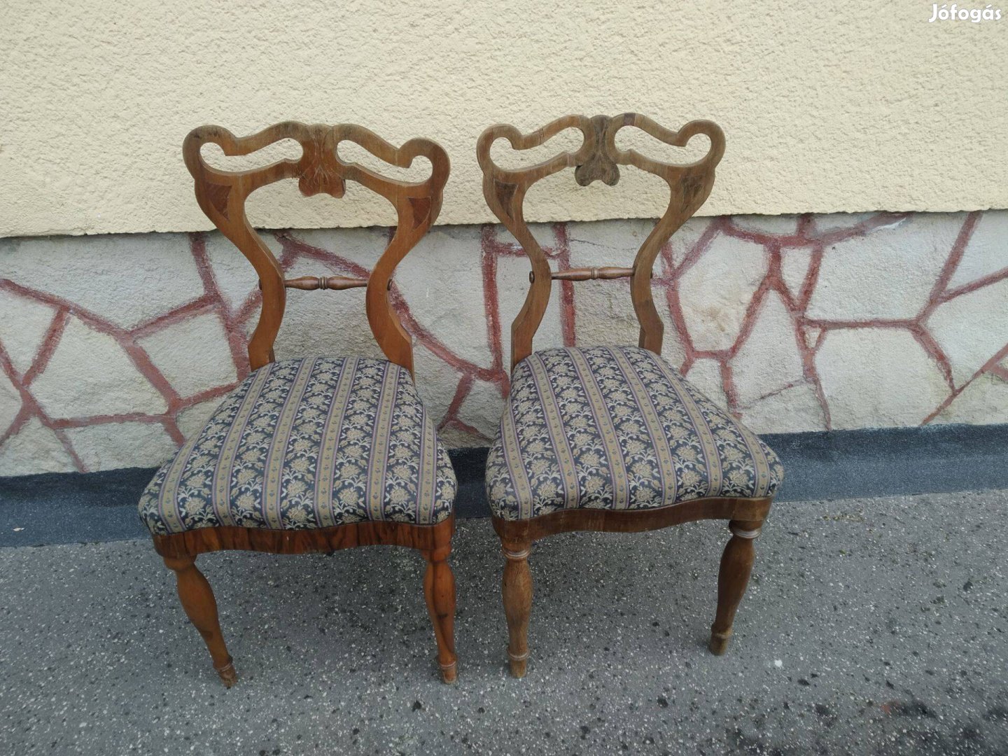 Biedermeier antik szék pár retro párnázott favázas puha ülőrész 2db