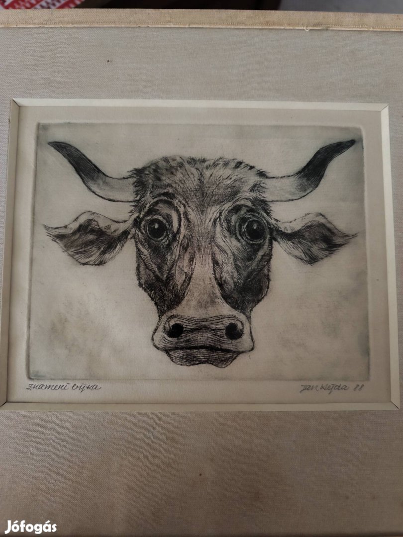 Bika rézkarc festmény