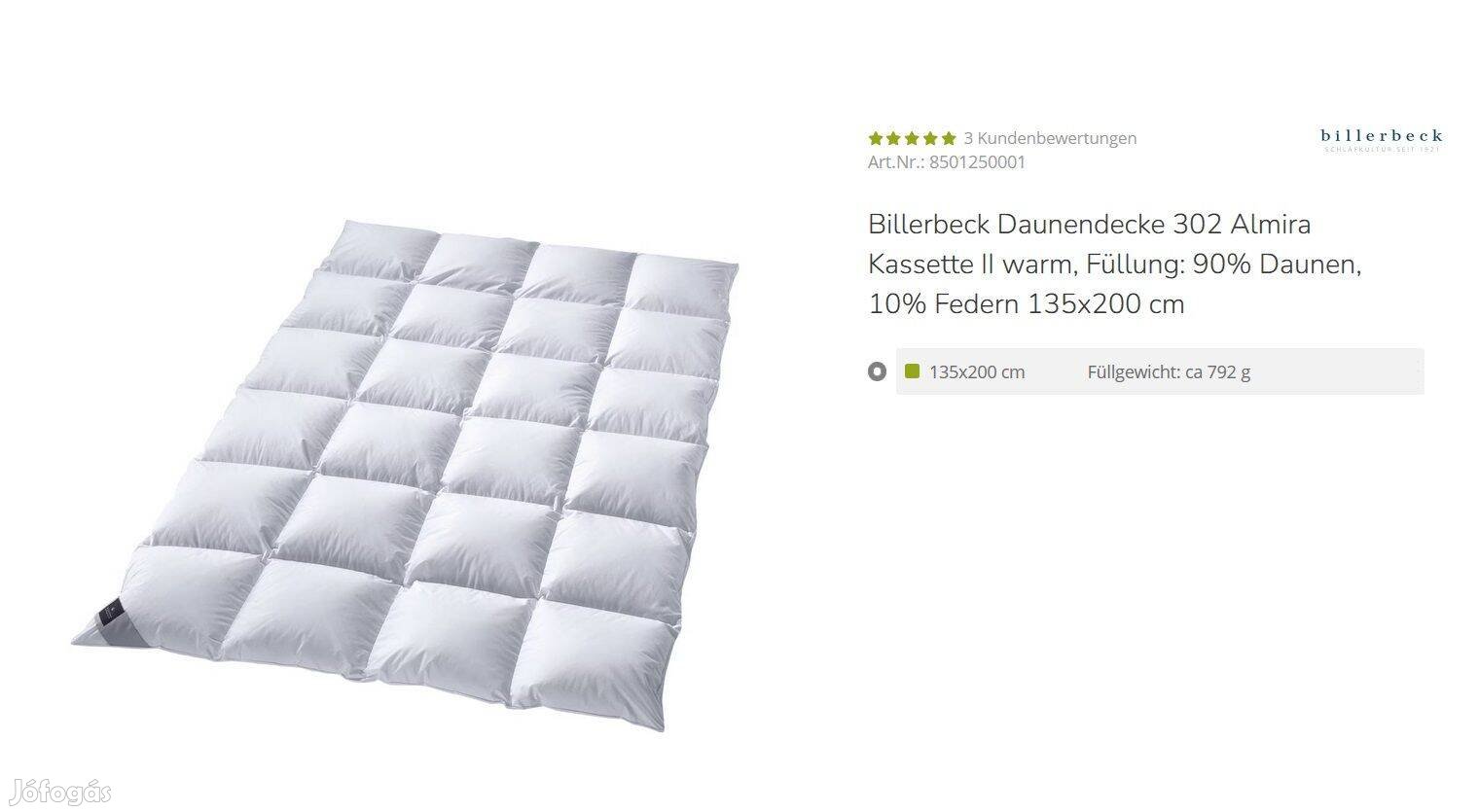 Billerbeck paplan és Sleeptex párna