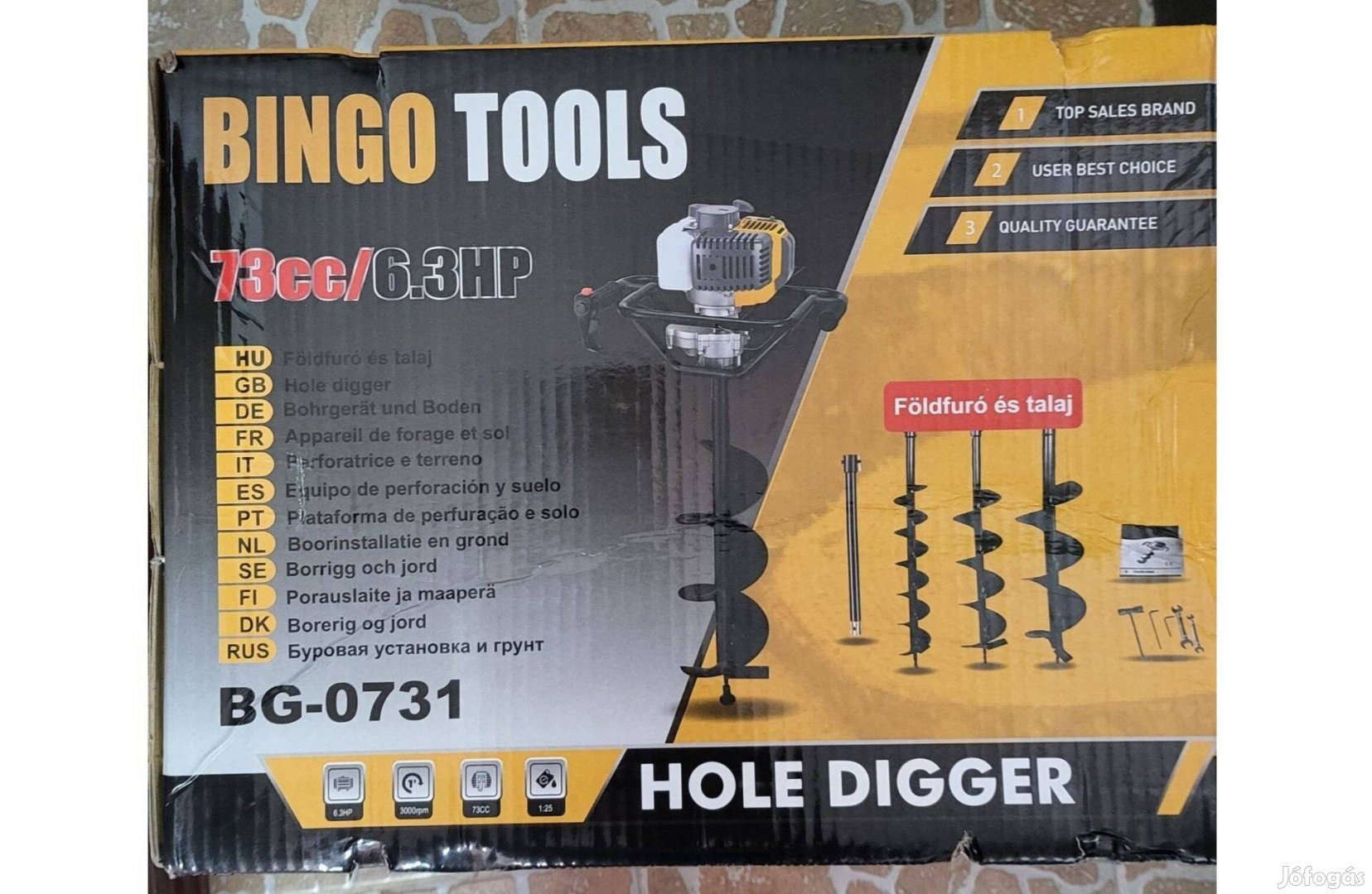 Bingo Tools benzines talajfúró földfúró lyukfúró 6,3LE / 73cm3