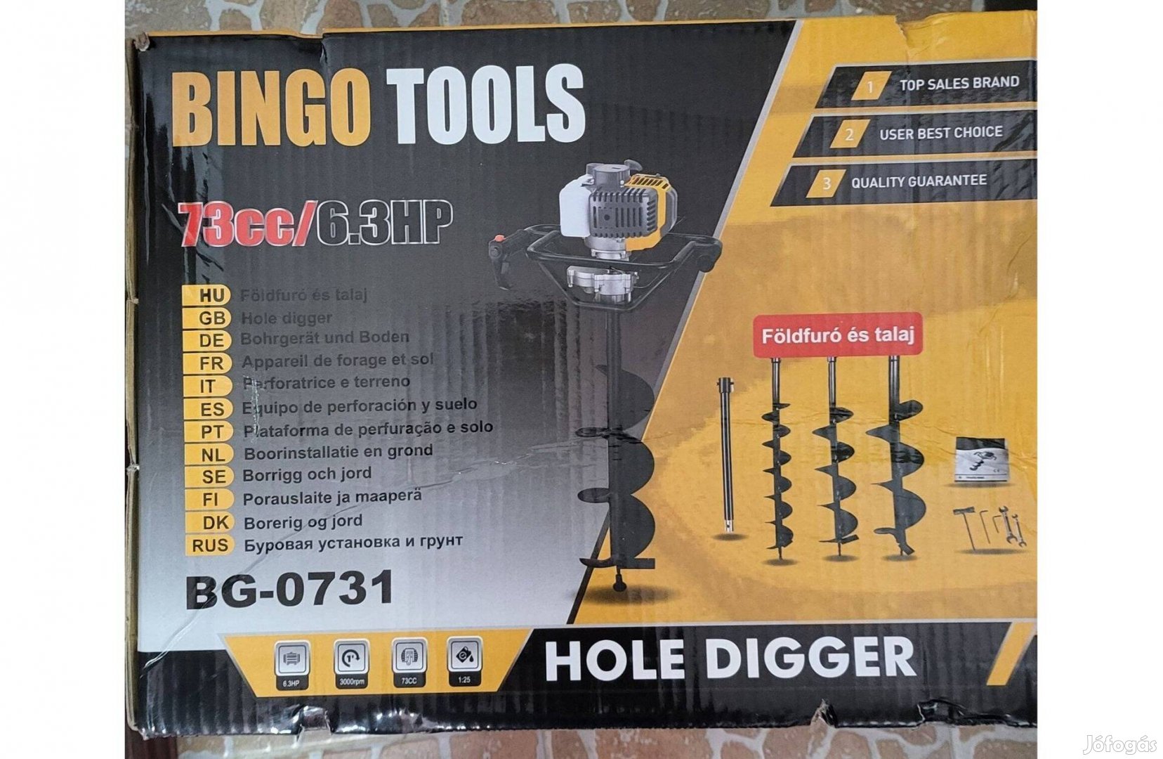 Bingo Tools benzines talajfúró földfúró lyukfúró 6,3LE / 73cm3