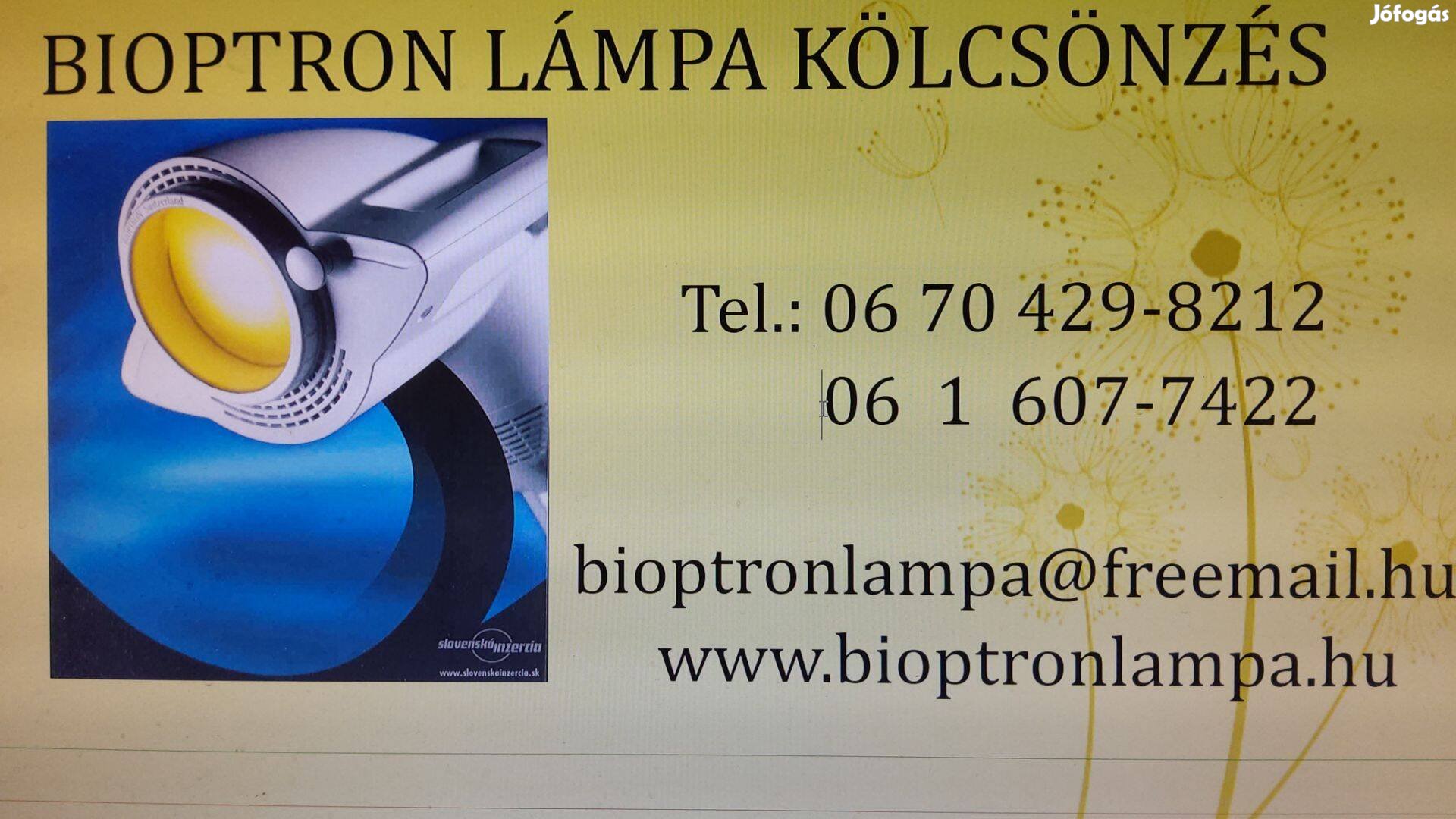 Bioptron lámpa bérelhető. 06 70 429-8212