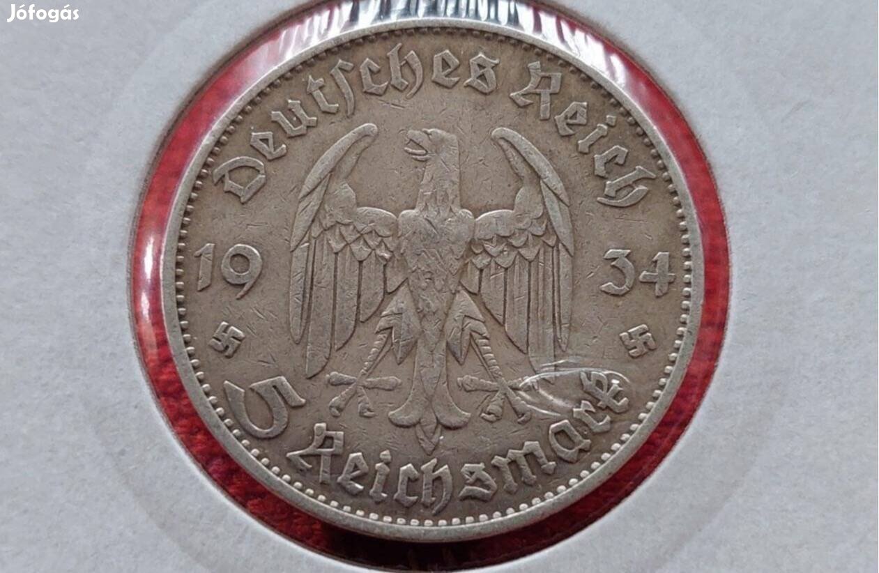 Birodalmi templomos ezüst 5 márka - 1934 D