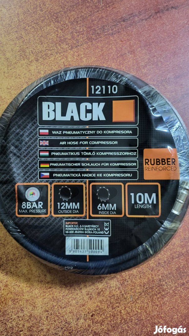 Black légtömlő levegőtömlő slag kompresszorhoz 10m Csavarodás törésm