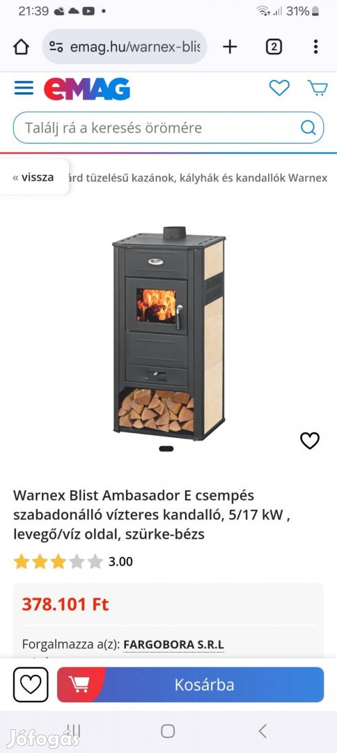 Blist vizteres 22 kW kandalló 