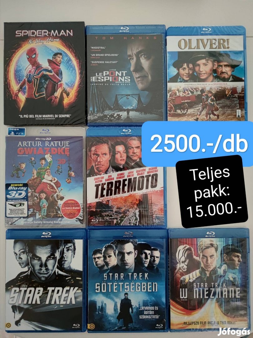 Blu-ray kiadások (Pókember; Star Trek; Kémek hídja;...) 2500 Ft-ért