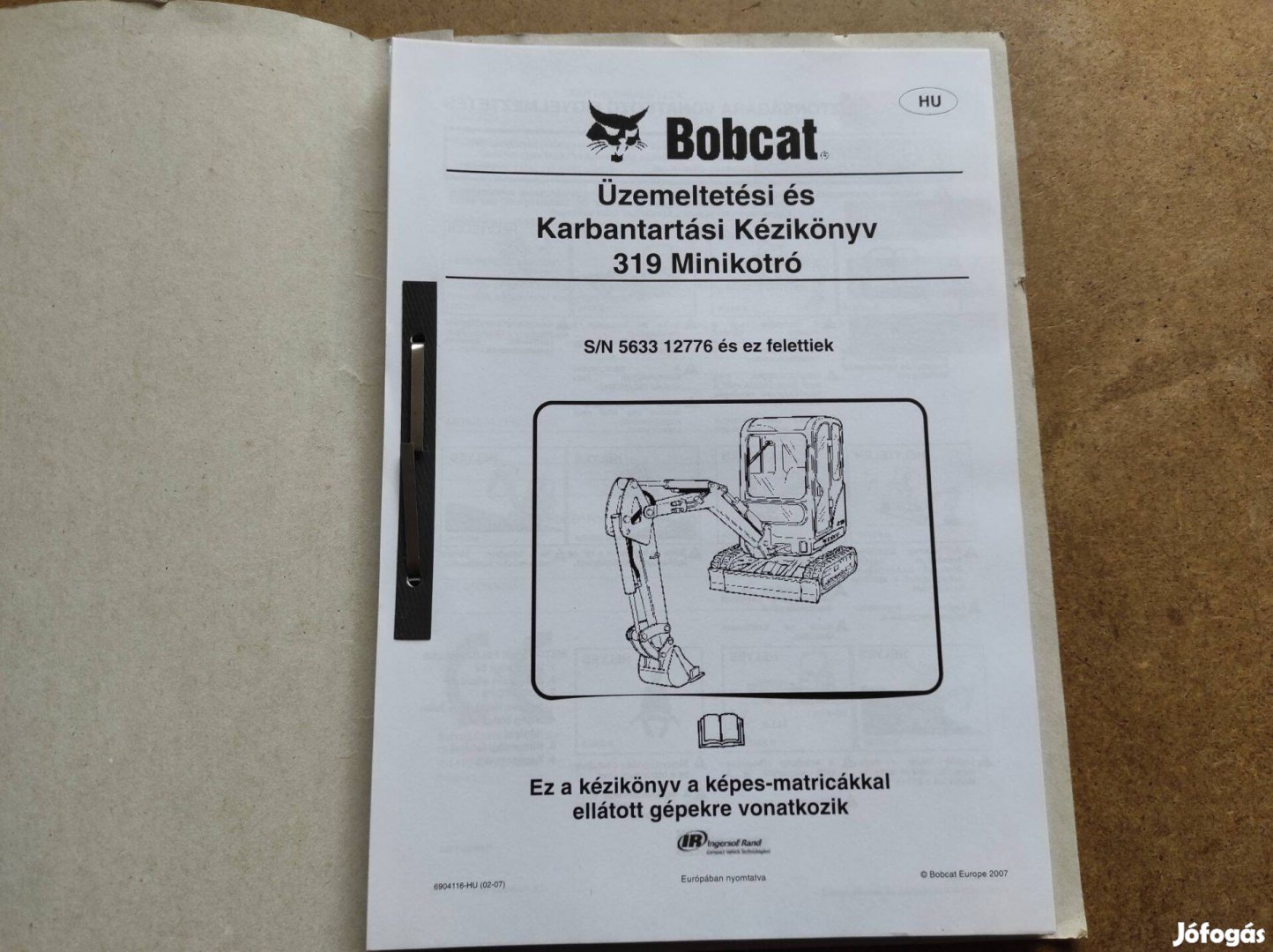 Bobcat 319 minikotró üzemeltetési, gépkönyv