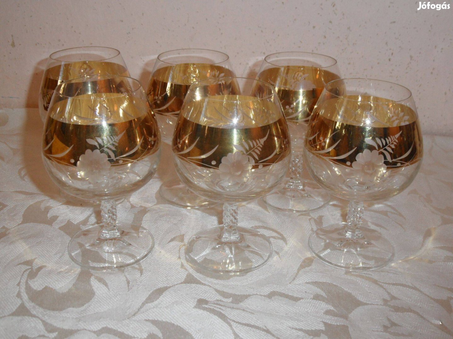 Bohemia talpas csiszolt üveg whisky's pohár arany mintázattal ( 6 db