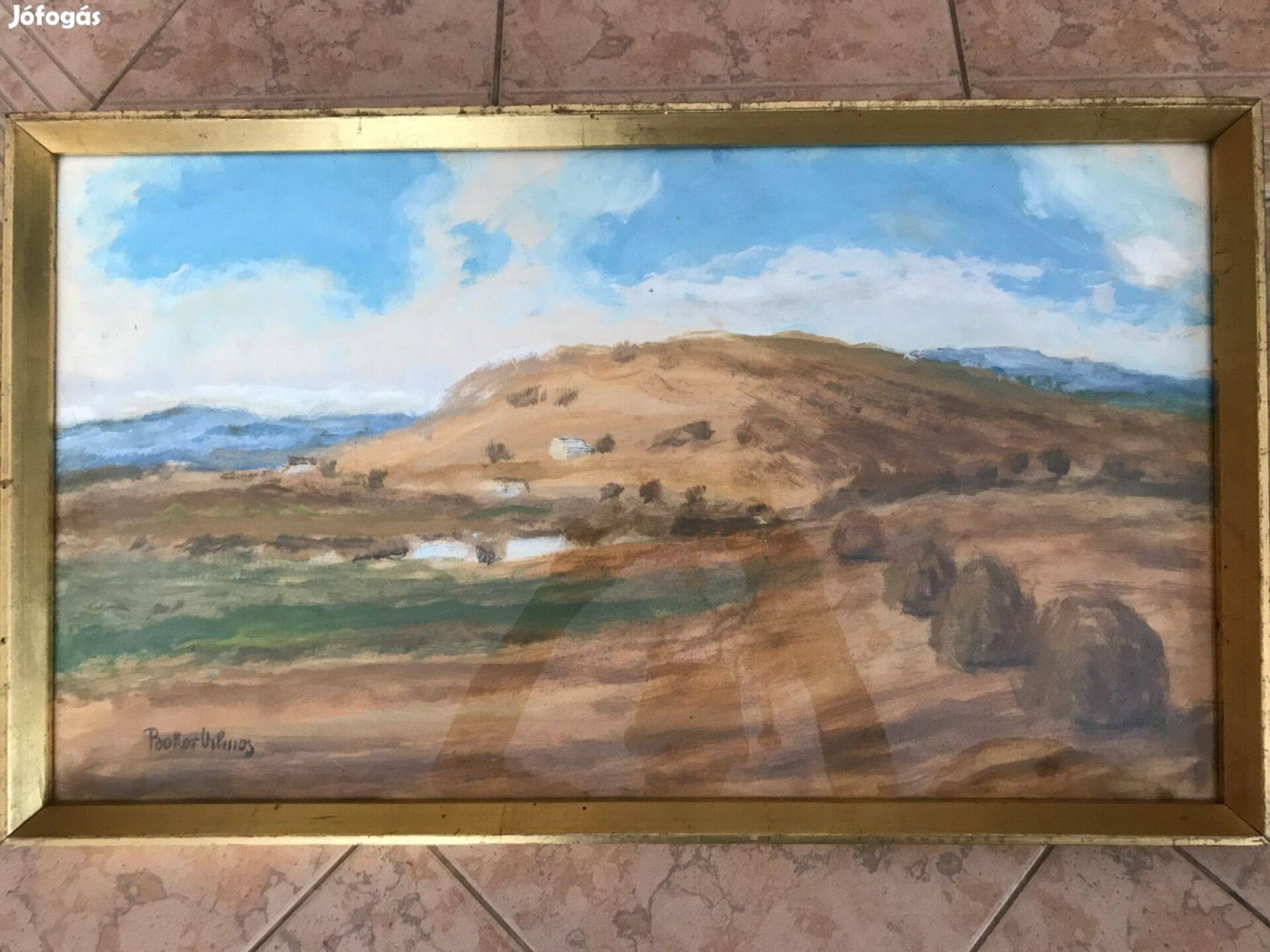 Bokor Vilmos: Sárga ősz kalangyákkal/szénaboglyákkal/ olaj, vászon