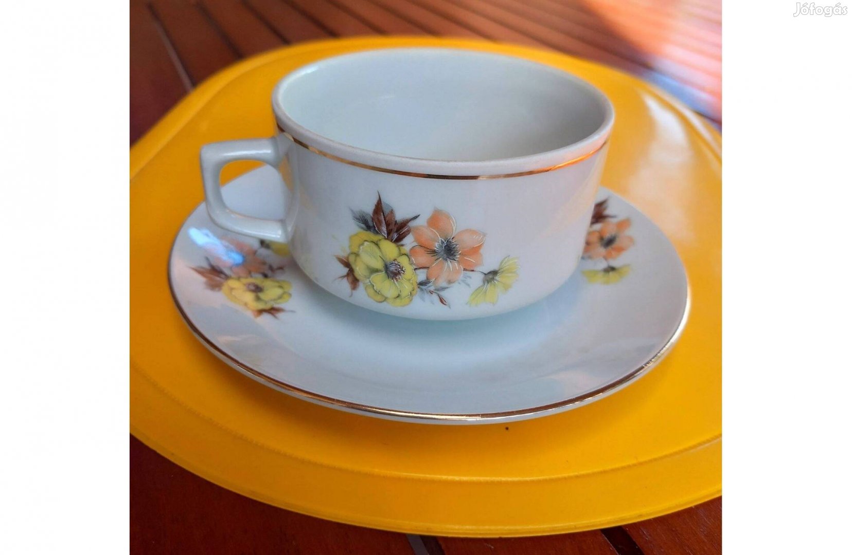 Bolgár (Kitka) teás csésze, bögre tányérral, teás szett, porcelán