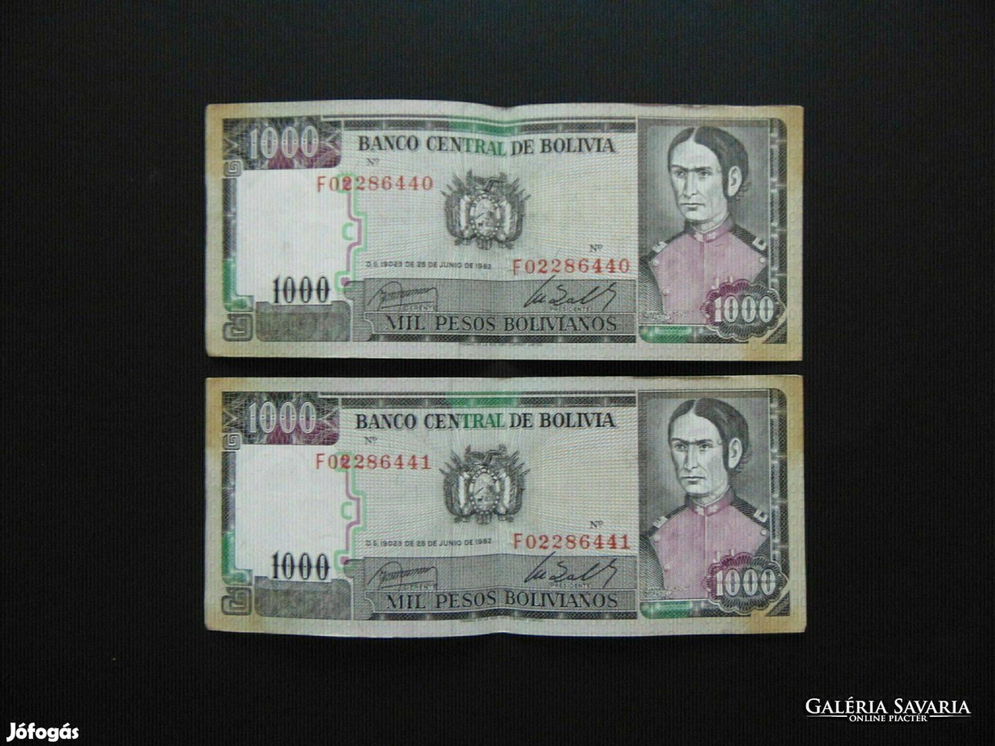 Bolívia 2 darab 1000 bolivár 1982 03 Sorszámkövető