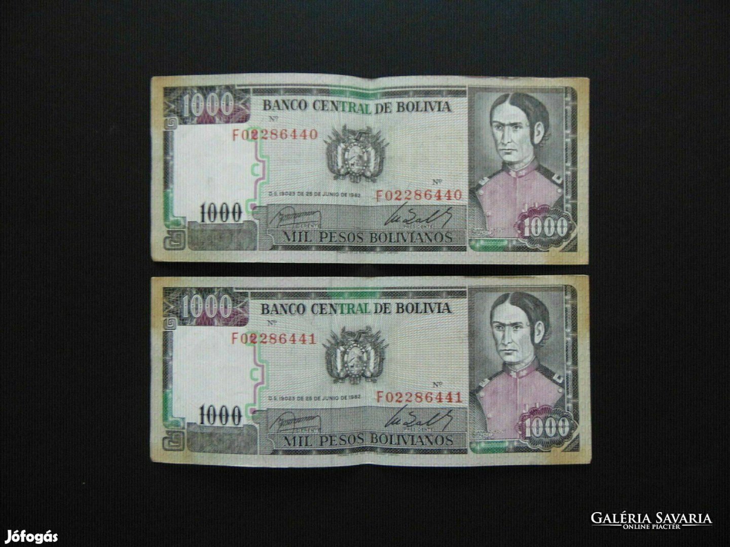 Bolívia 2 darab 1000 bolivár 1982 Sorszámkövető 03