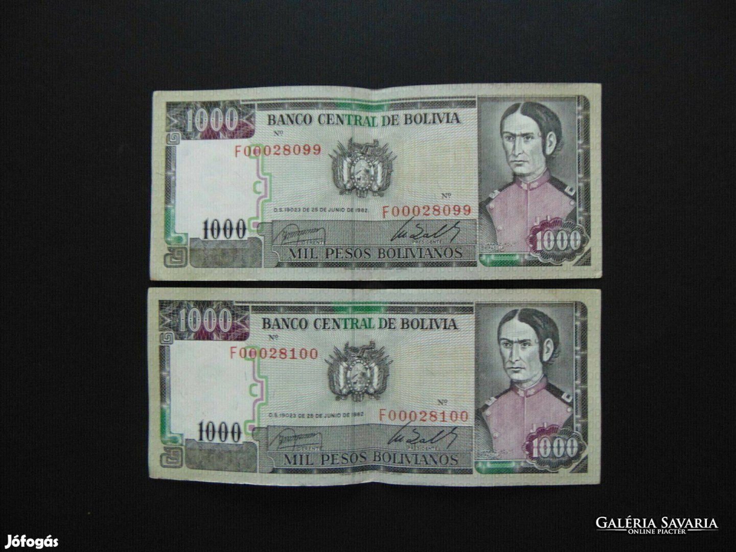 Bolívia 2 darab 1000 bolivár 1982 Sorszámkövető 04