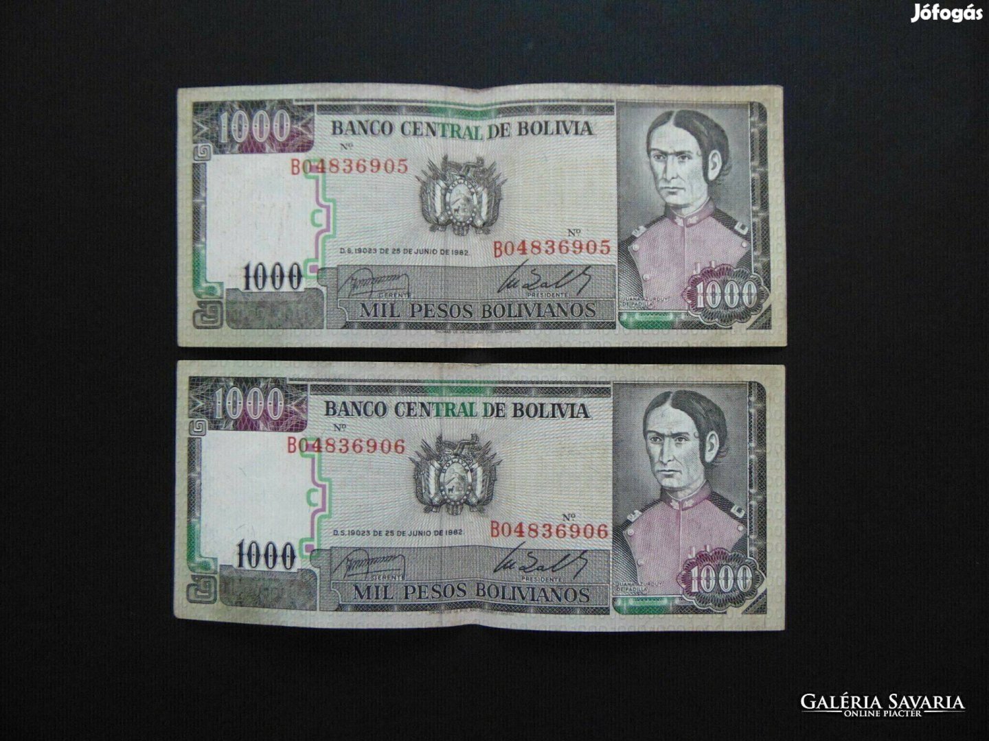 Bolívia 2 darab 1000 bolivár 1982 Sorszámkövető ! 01