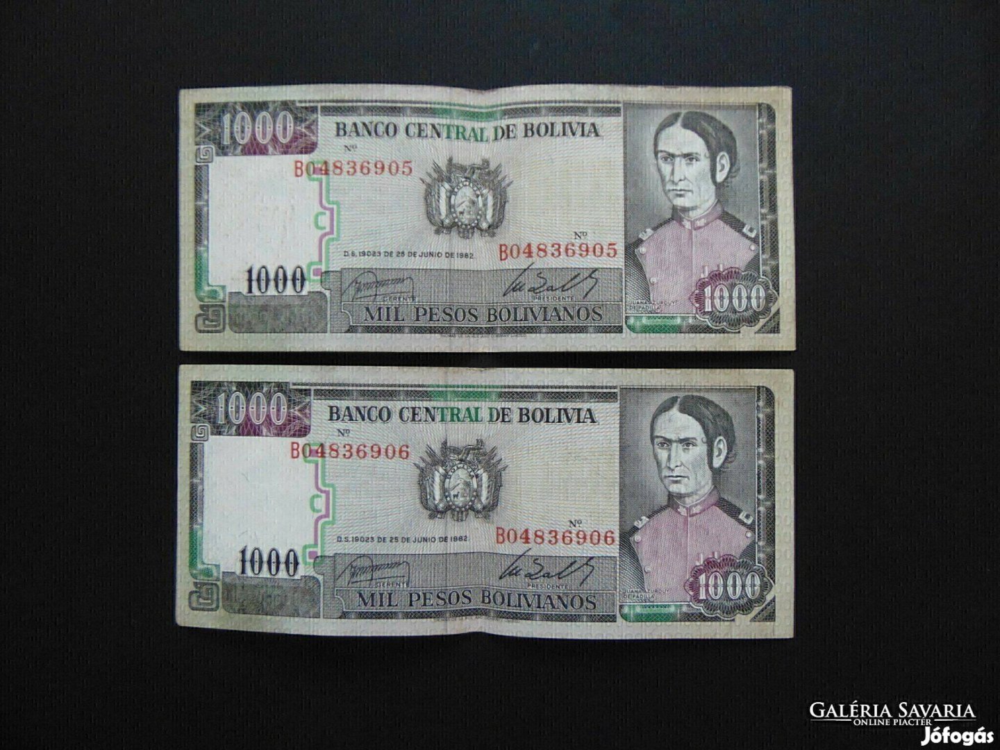 Bolívia 2 darab 1000 bolivár 1982 Sorszámkövető ! 01