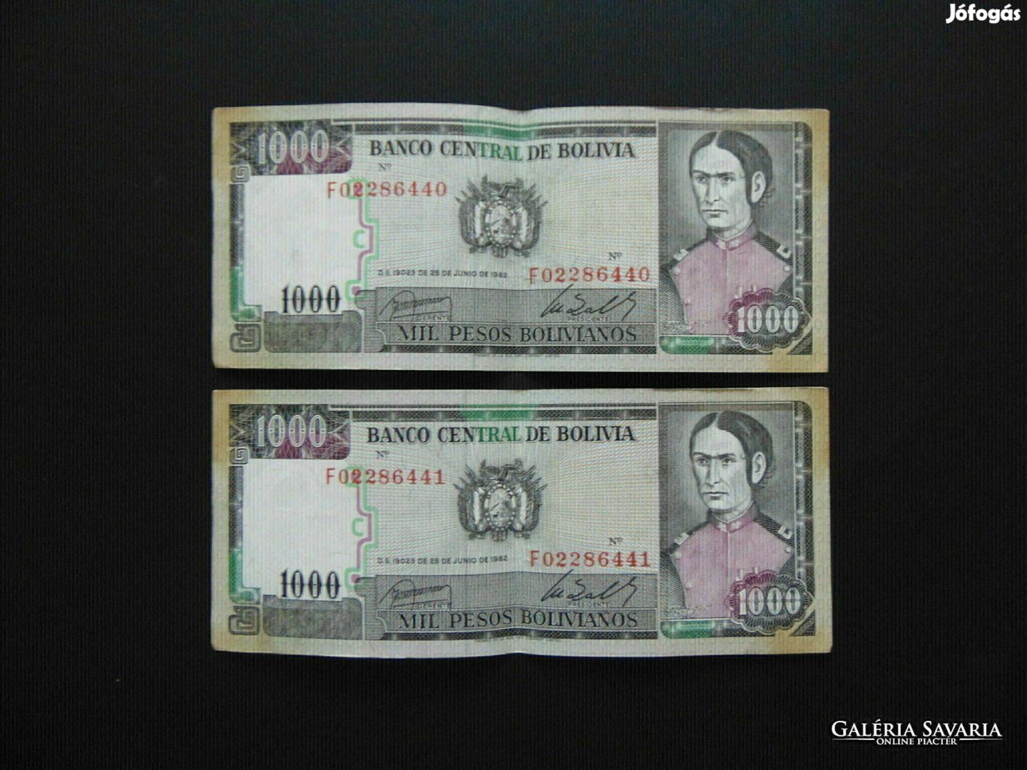 Bolívia 2 darab 1000 bolivár 1982 Sorszámkövető ! 03 Kép szerint