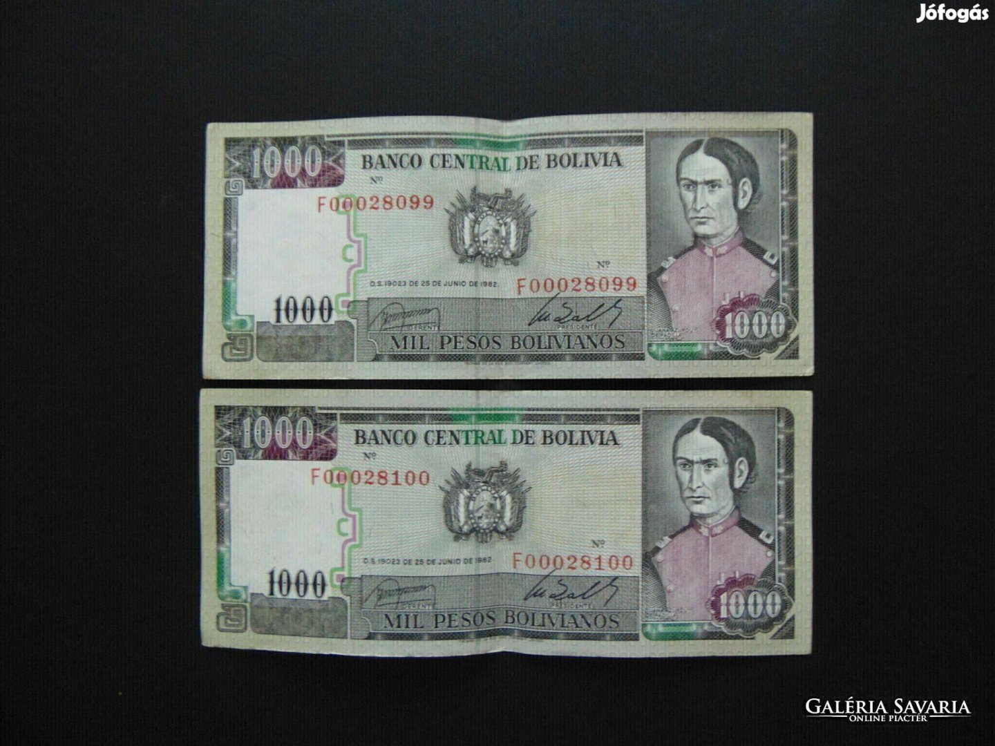 Bolívia 2 darab 1000 bolivár 1982 Sorszámkövető ! 04 Kép szerint