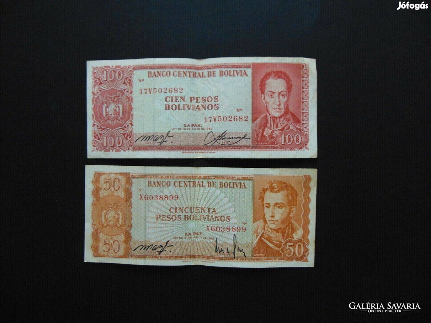 Bolívia 50 bolivár 1962 - 100 bolivár 1962 02