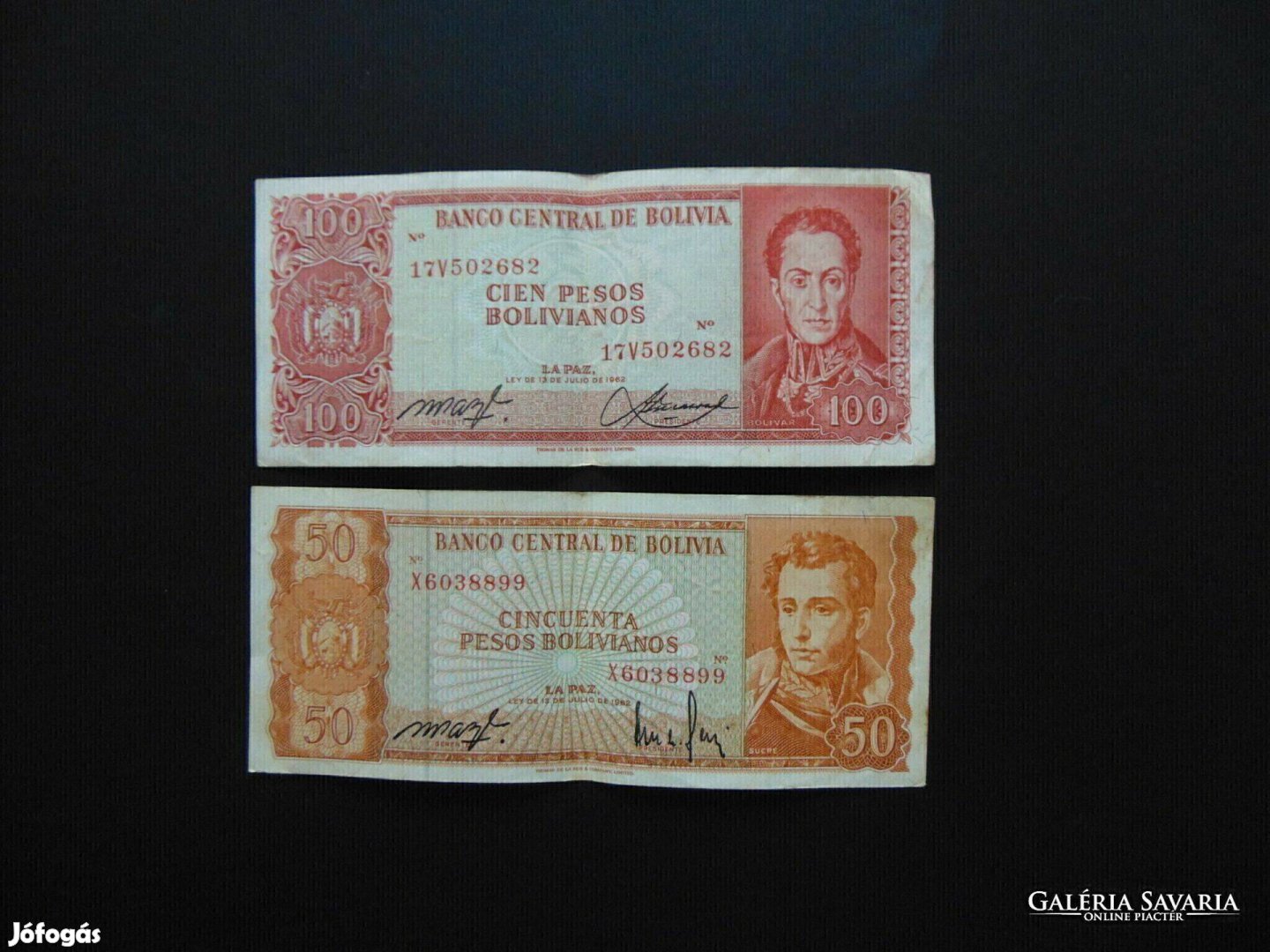 Bolívia 50 bolivár 1962 - 100 bolivár 1962 02