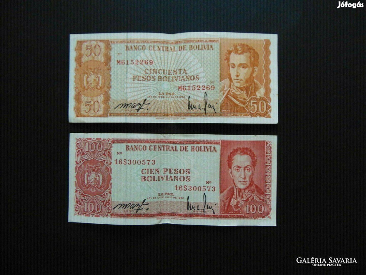 Bolívia 50 bolivár 1962 - 100 bolivár 1962