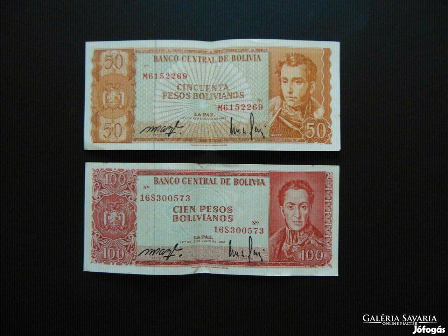 Bolívia 50 bolivár 1962 - 100 bolivár 1962 LOT ! 01 Kép szerint