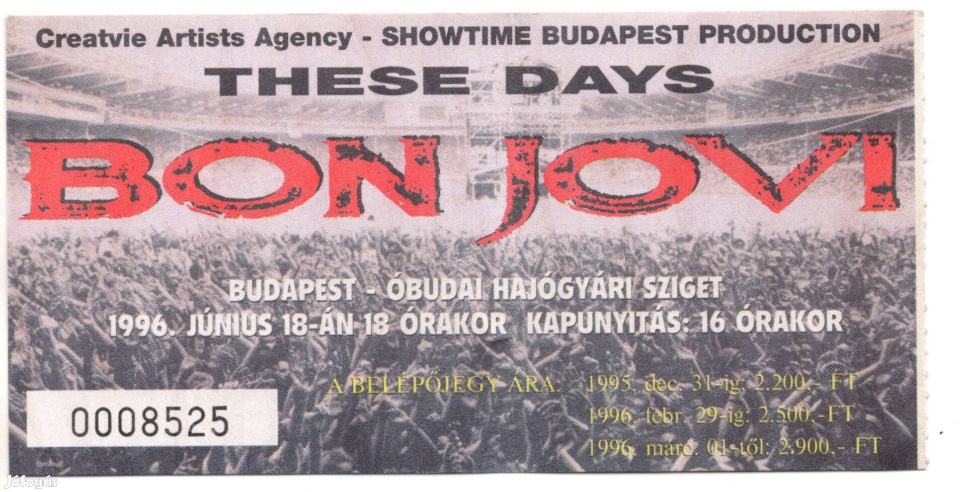 Bon Jovi koncertjegy 1996 Óbudai Hajógyári Sziget