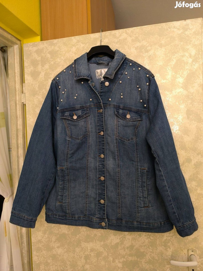 Bon Prix kék gyöngyökkel díszített farmer kabát, dzseki