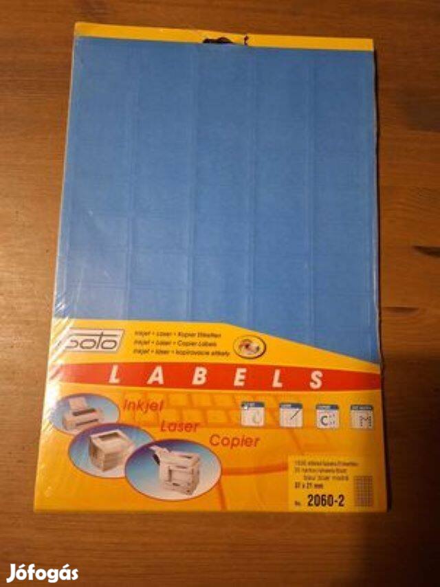 Bontatlan 37 x 21 mm, kék színű, öntapadós nyomtatható etikett címke