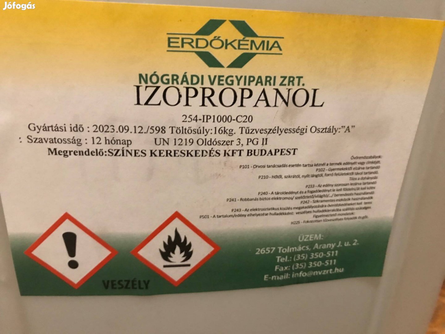 Bontatlan Isopropanol 16kg erdőkémia