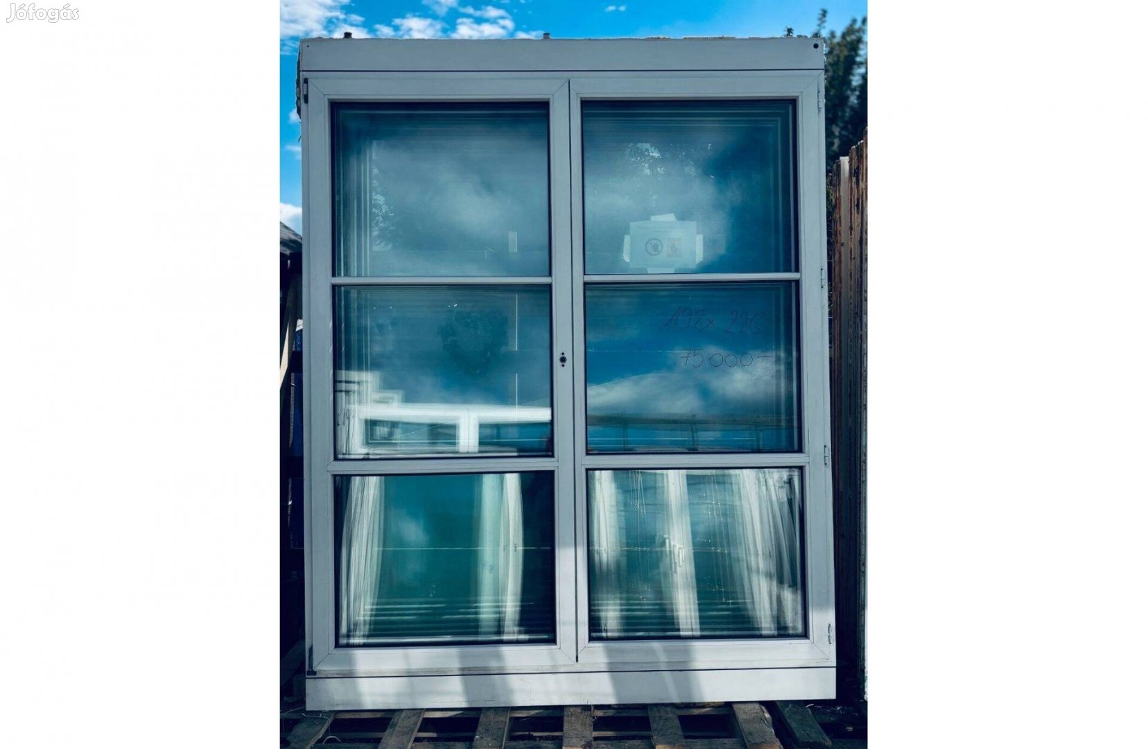 Bontott használt dupla kétszárnyú erkély vagy terasz ajtó 200 x 230